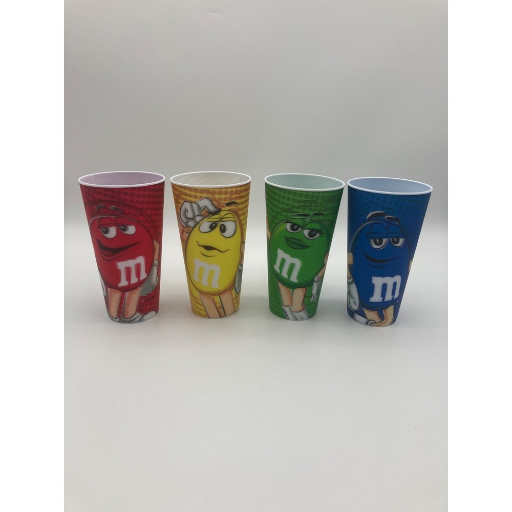 M&M's World 3D Plastic Cup Set of 4 Red Yellow Green Blue 24oz 2019